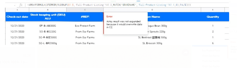 google sheets How to solve" Array result was not expanded because it