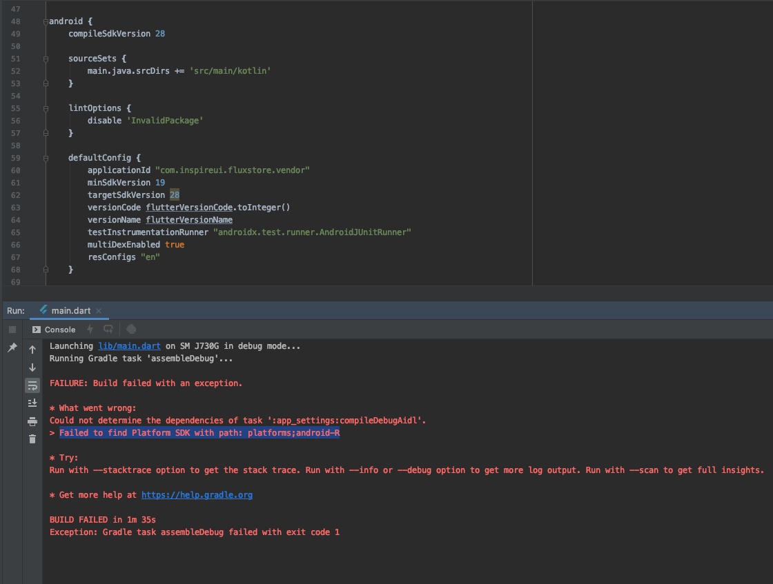 Flutter Emulator Error Failed to find Platform SDK with