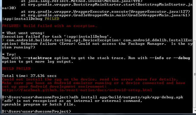 Error encountered while running reactnative runandroid Execution