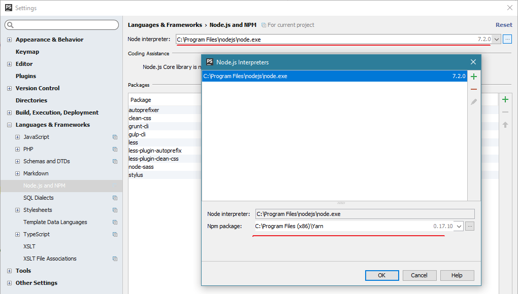 yarnpkg How to create run configuration with Yarn instead of npm in Storm 2016.2.3 Stack