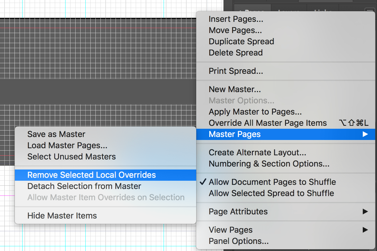 InDesign Keyboard shortcut for "Remove Selected Local Overrides