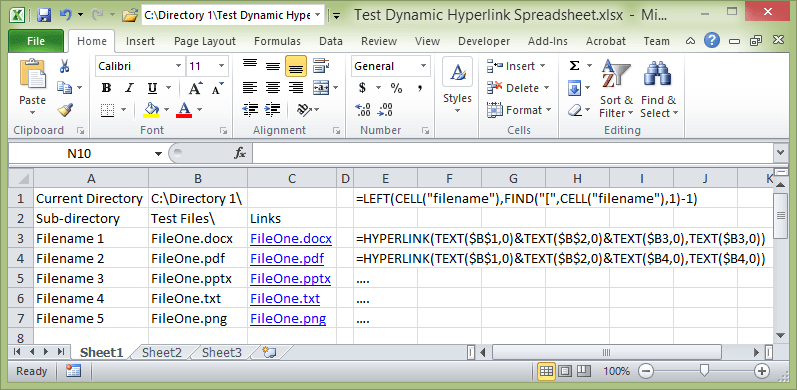 excel Store hyperlink of a file using relative path