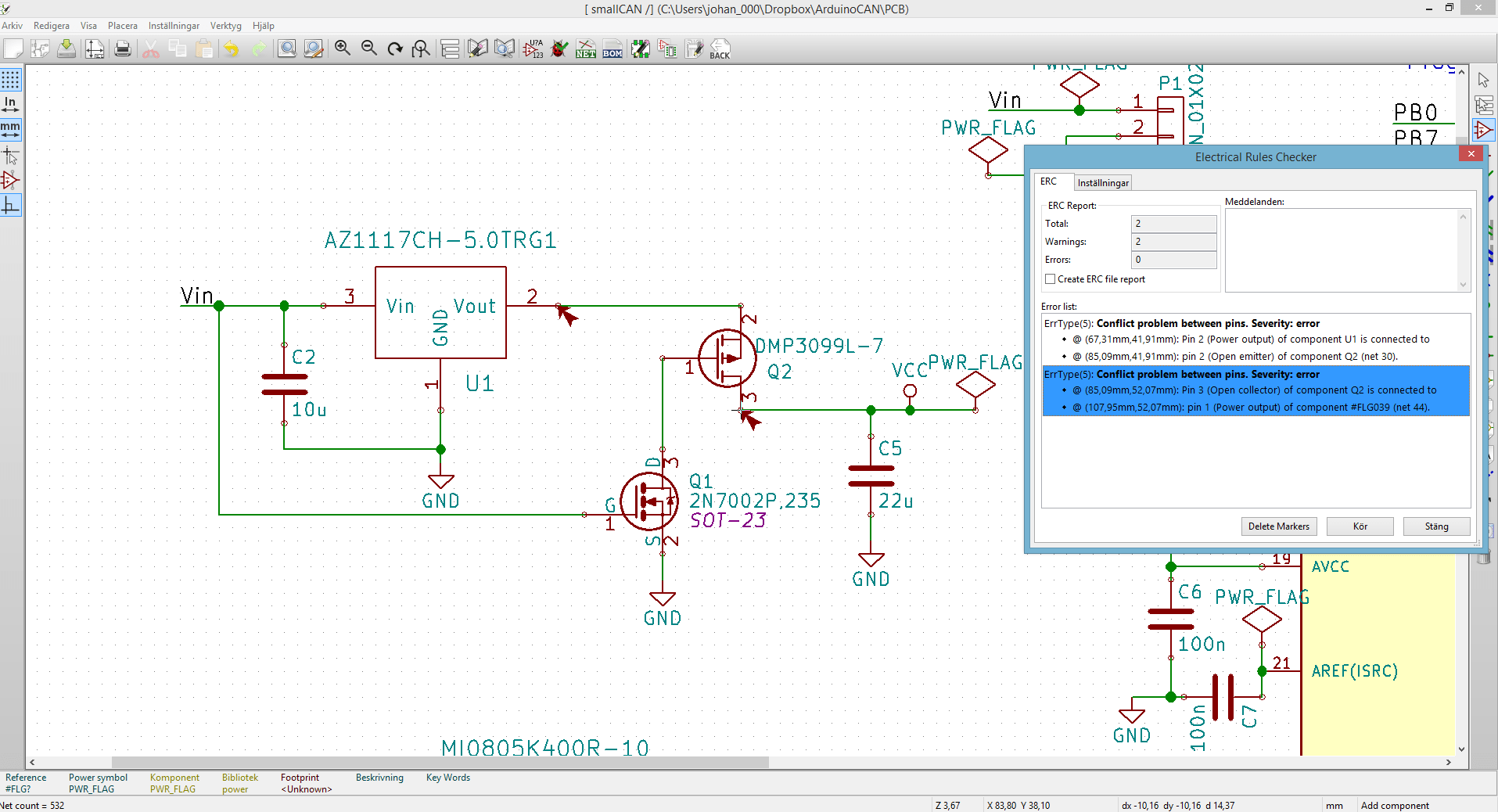 power supply How to make Kicad alow PMOSFET as switch without ERC problems? Electrical