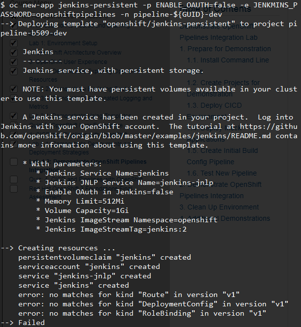 command line interface Openshift Error adding jenkins app to a