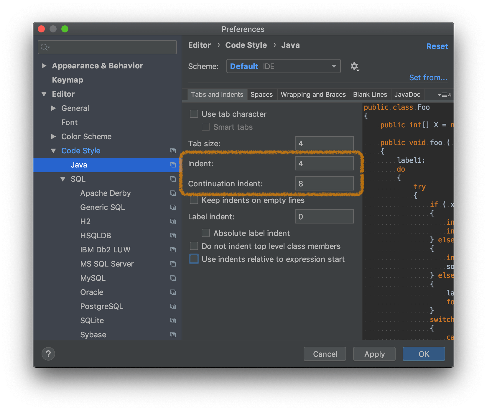 How to correct indentation for single statement in multiple lines for