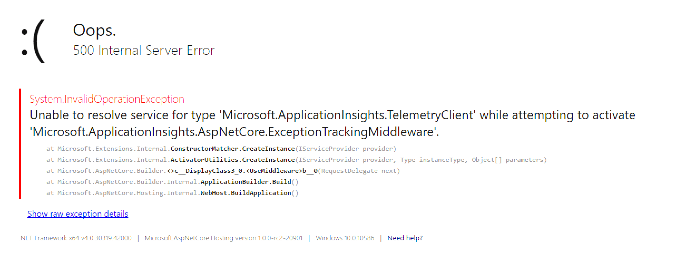 core Unable to resolve service for type 'Microsoft