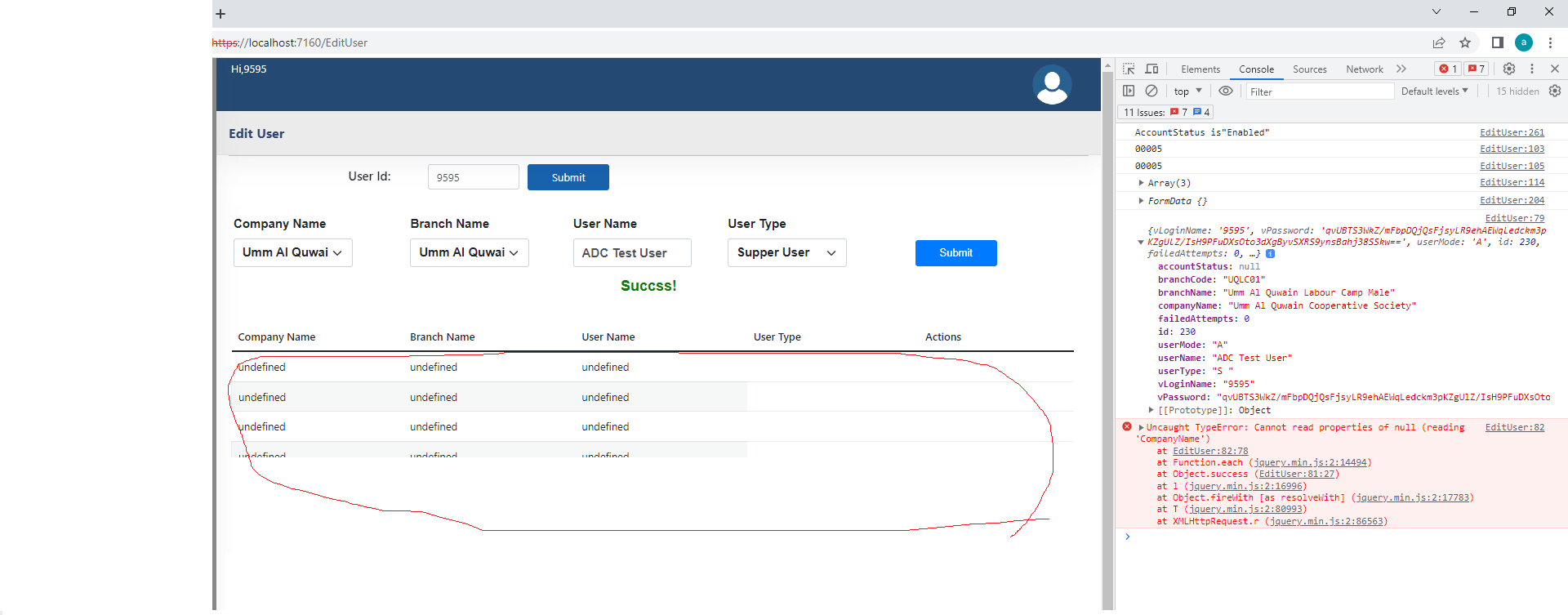 How to append data returned from json function to html table