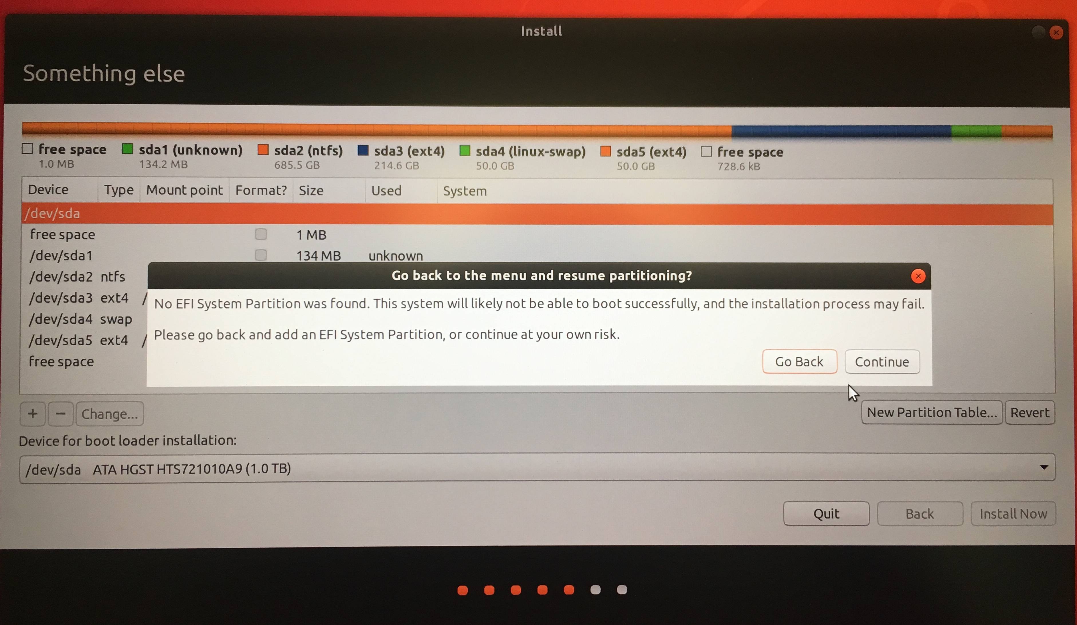 Getting a “No EFI System Partition” error when trying to dual boot