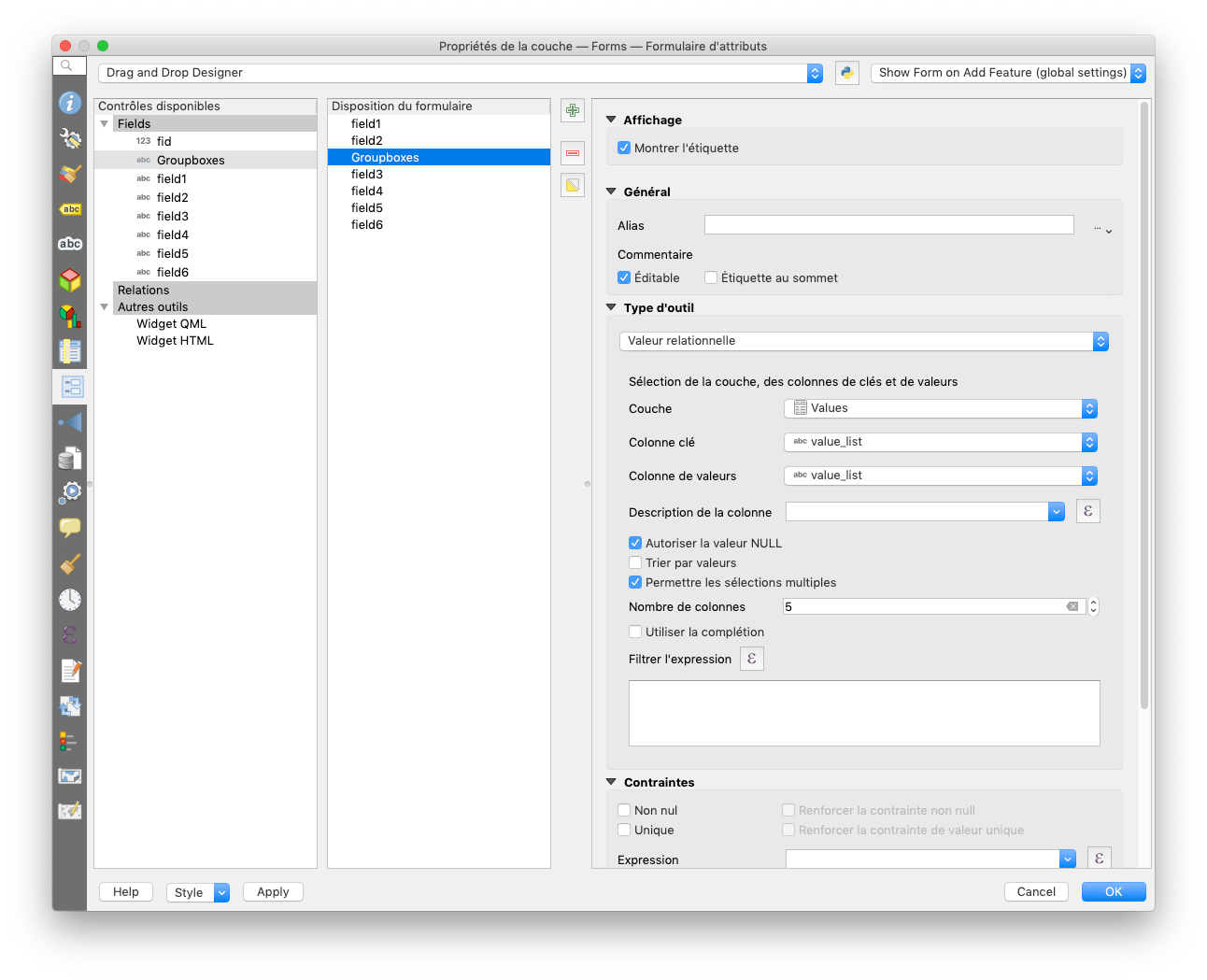 How to create group boxes in a QGIS custom form using Qt Designer