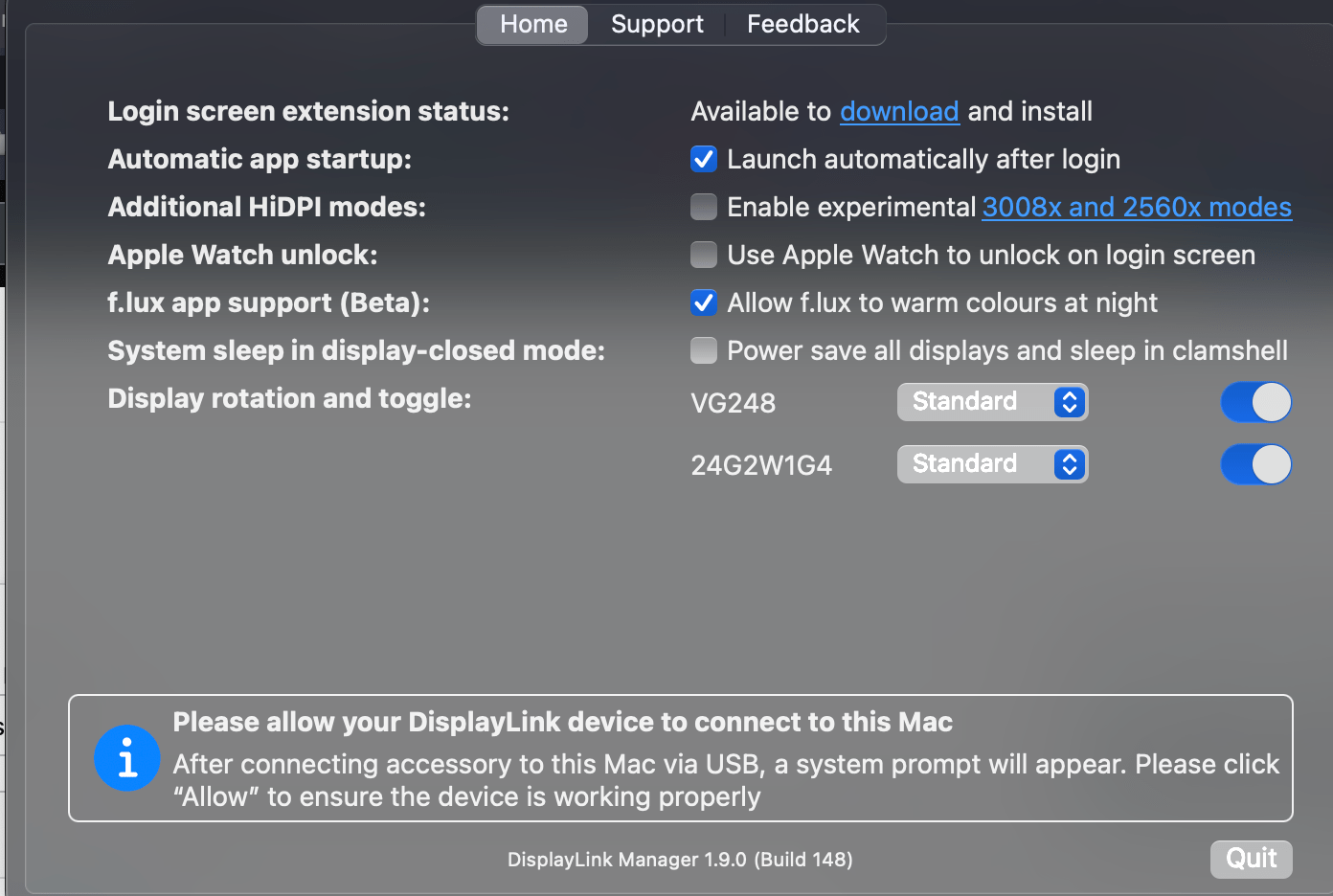 macbook - MacOS displaylink flux not working on external screens