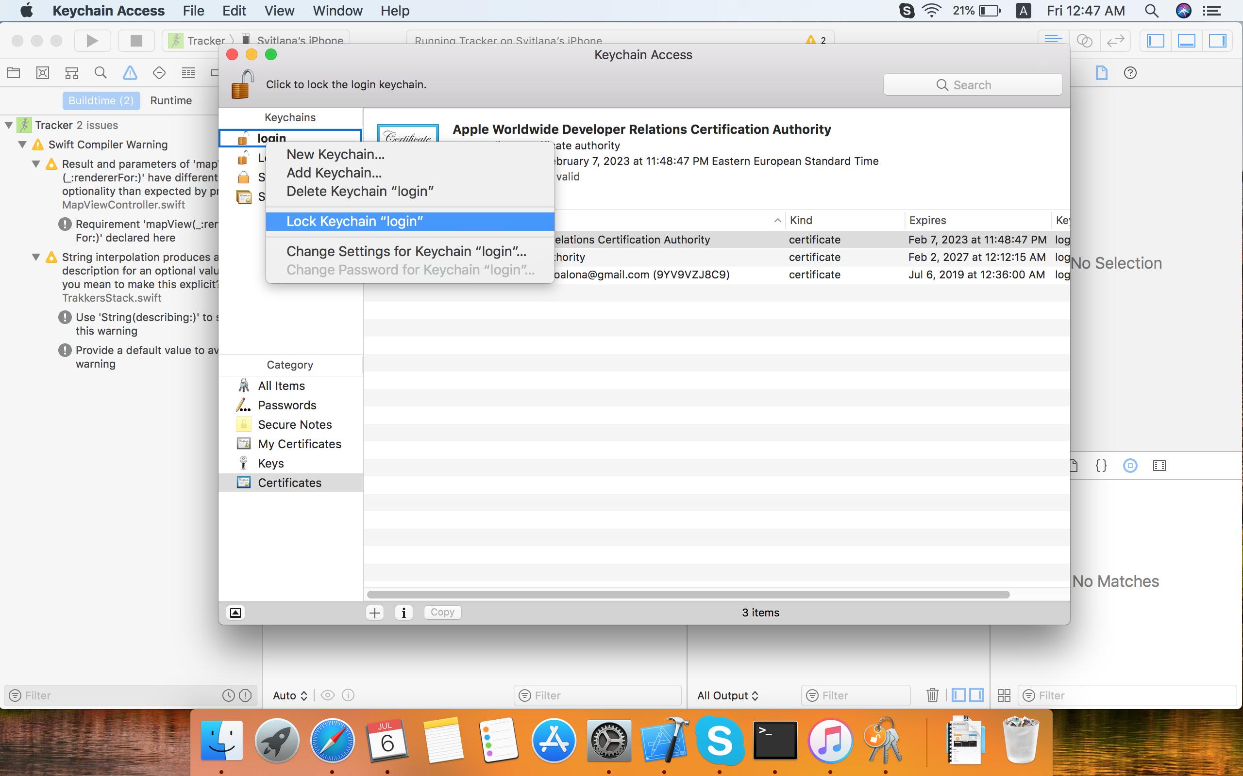 Codesign quiere acceder a la clave "acceso" en su llavero, pongo mi
