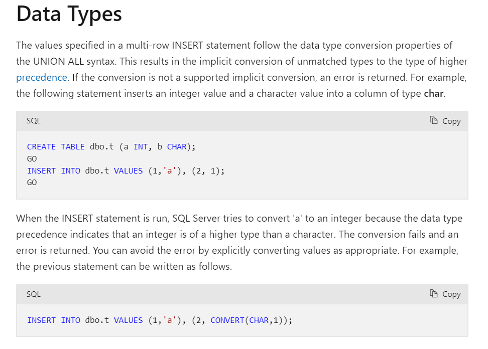 为什么 SQL Server 在批量 INSERT 语句中混合不同数据类型时返回转换错误？ dba
