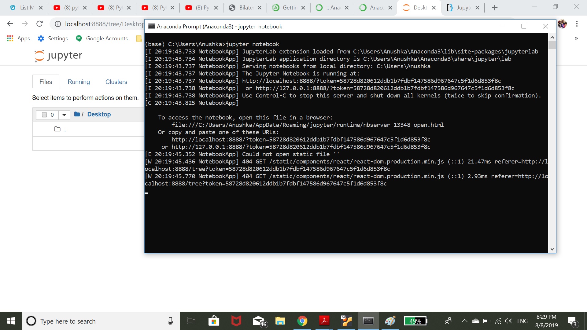 python3 Jupyter Notebook error connecting with local host Super User
