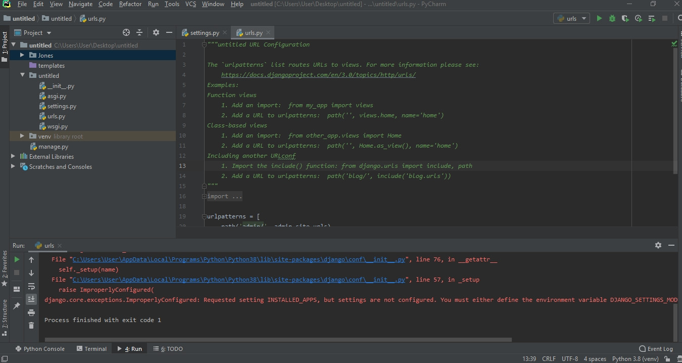 python Django Ð¾ÑˆÐ¸Ð±ÐºÐ° Ð¿Ñ€Ð¸ Ð·Ð°Ð¿ÑƒÑÐºÐµ Ð¿Ñ€Ð¾ÐµÐºÑ‚Ð° Stack Overflow Ð½Ð° Ñ€ÑƒÑÑÐºÐ¾Ð¼