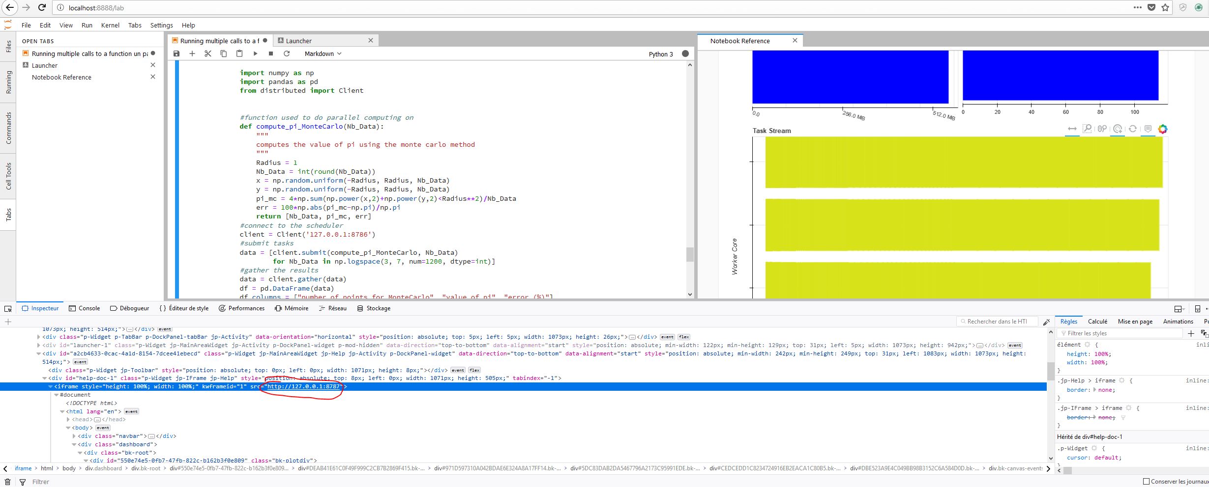 jupyter lab open an iframe on a tab for monitoring dask