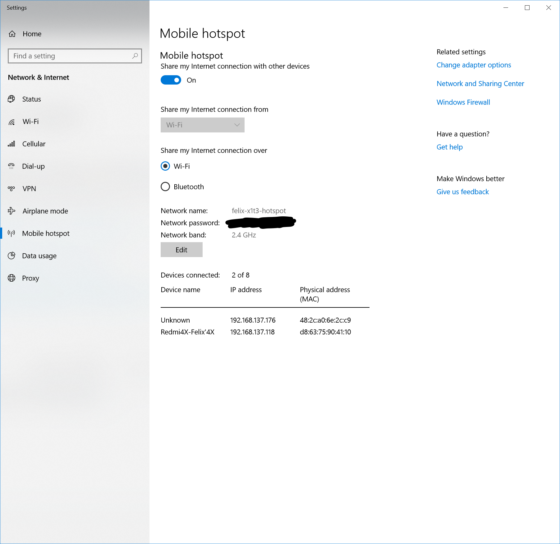 networking Win10 1803 How to make mobile hotspot a private network