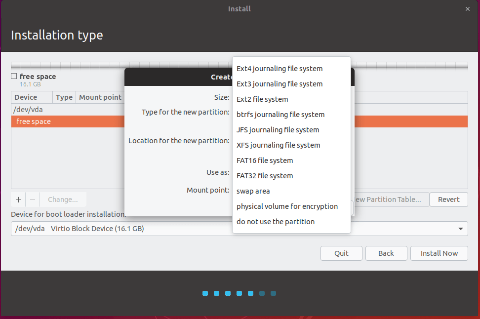 Ubuntu No EFI System Partition option for Ubuntu 18.10 Unix Server