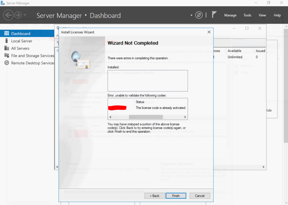 Cannot install CAL License in Windows Server 2016 Server Fault