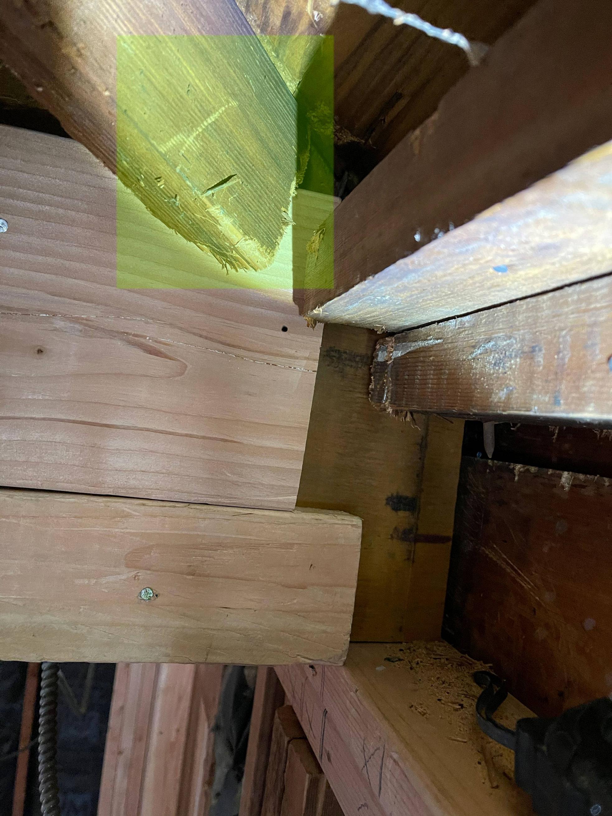 joists Supporting this old 2x4 hip roof rafter to the beam Home