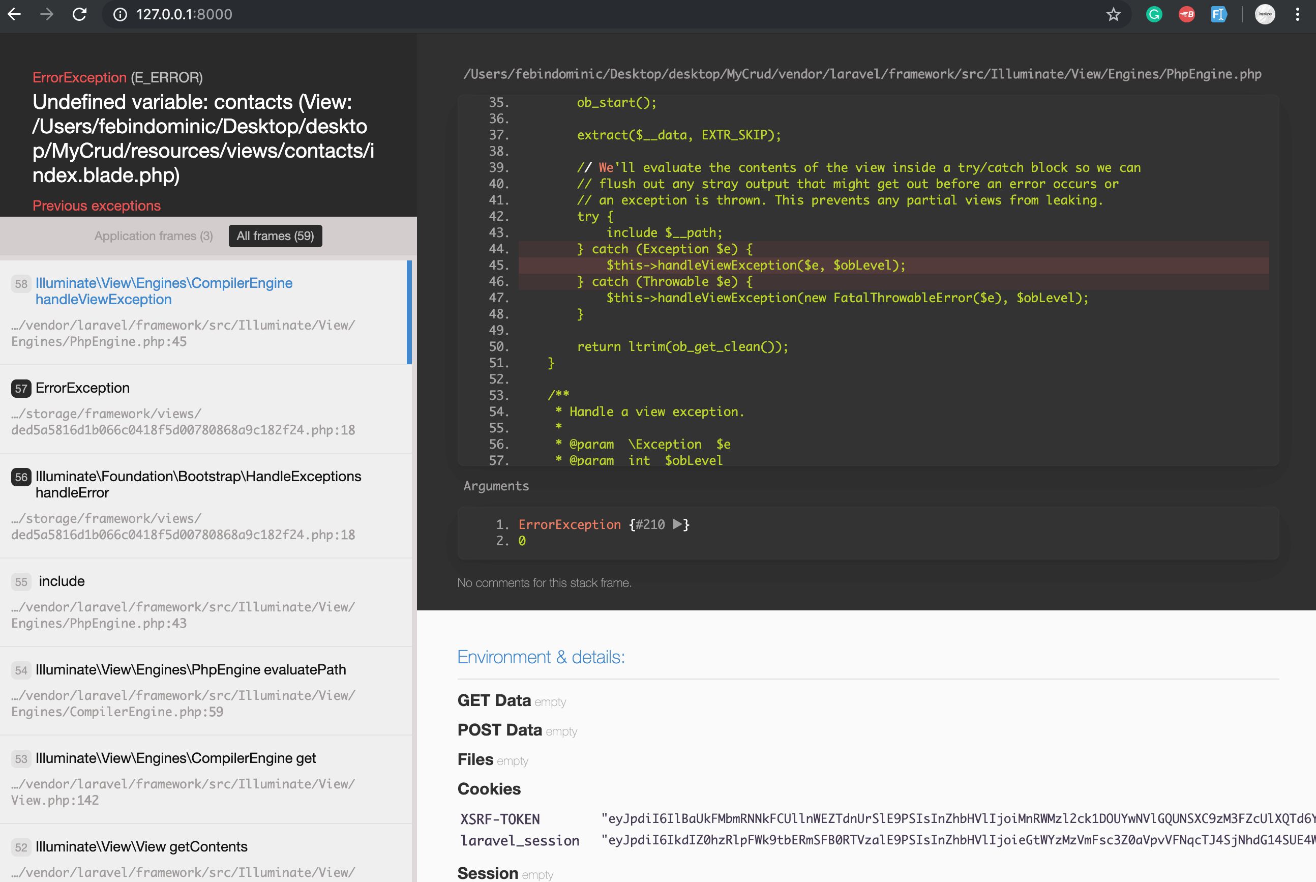laravel ErrorException Undefined variable contacts (ViewMyCrud