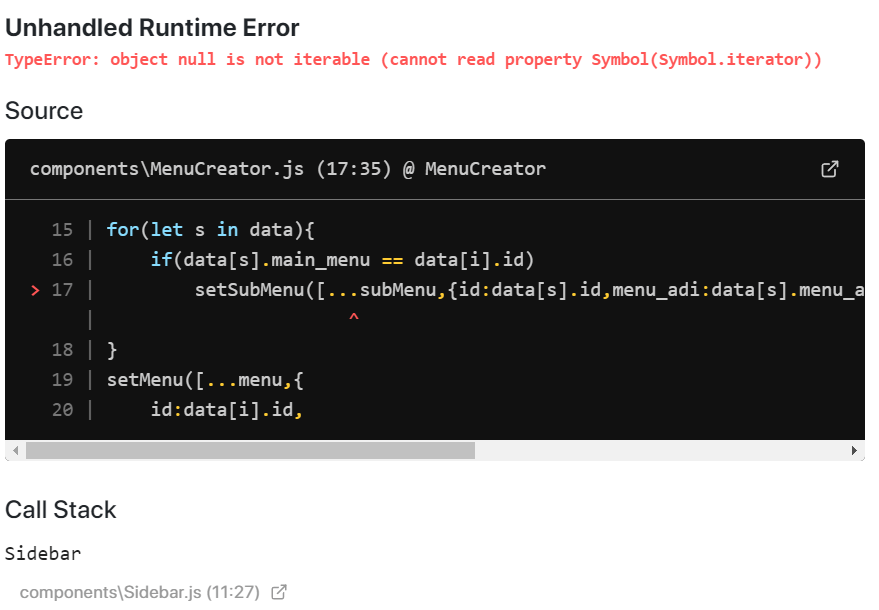 reactjs React.js and Next.js TypeError object null is not iterable