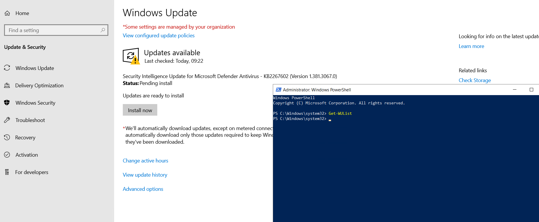 powershell How ro get and install KB with state 'Pending install