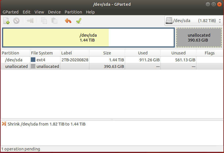 Attempt to shrink partition with gparted leaves all of the unallocated