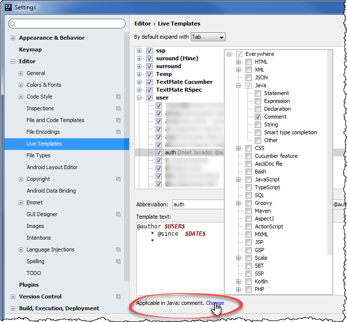 java How to add method comments with Live template in IntelliJ idea