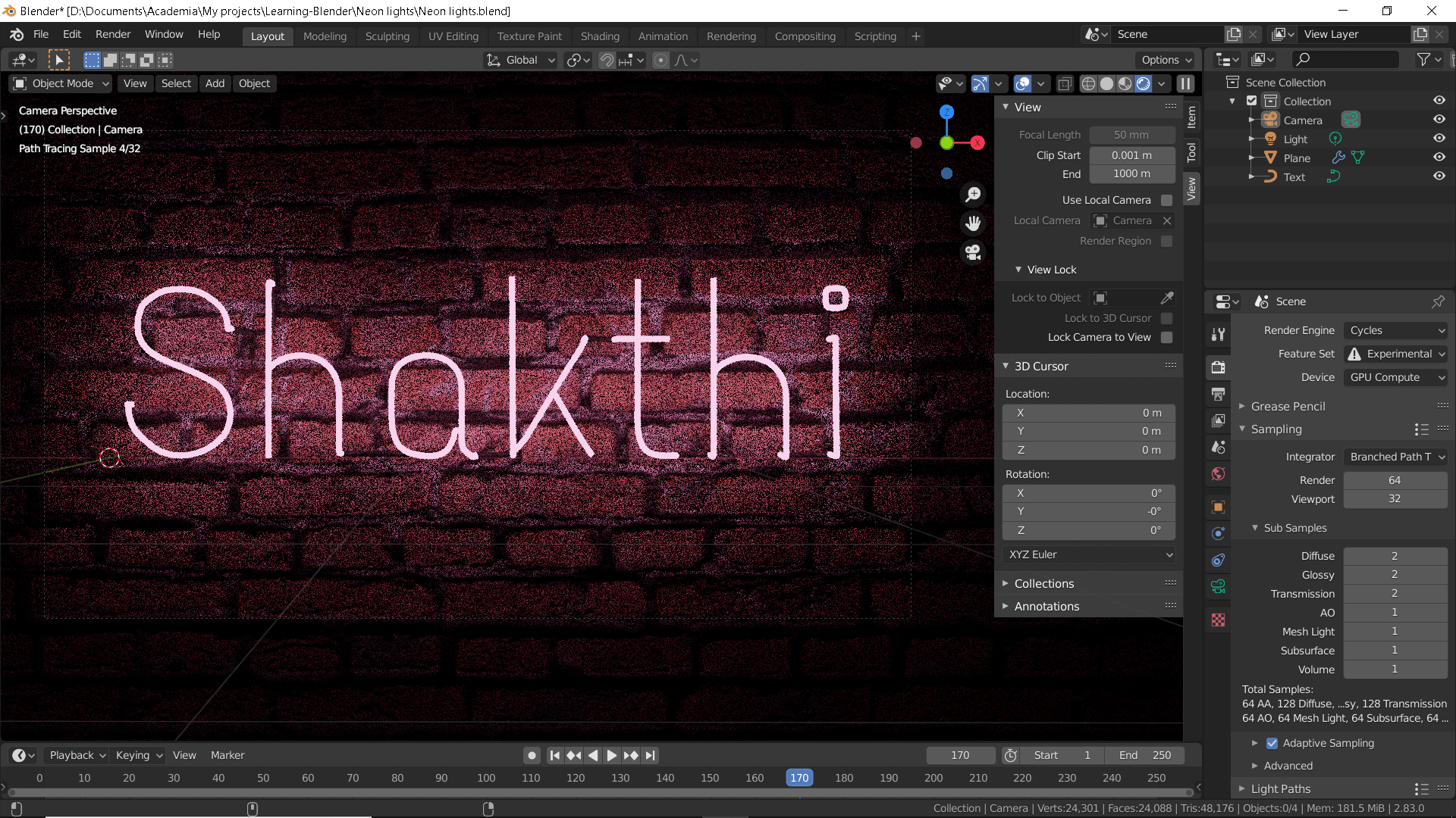 Rendering problem with Neon lights Blender guru tutorial Blender