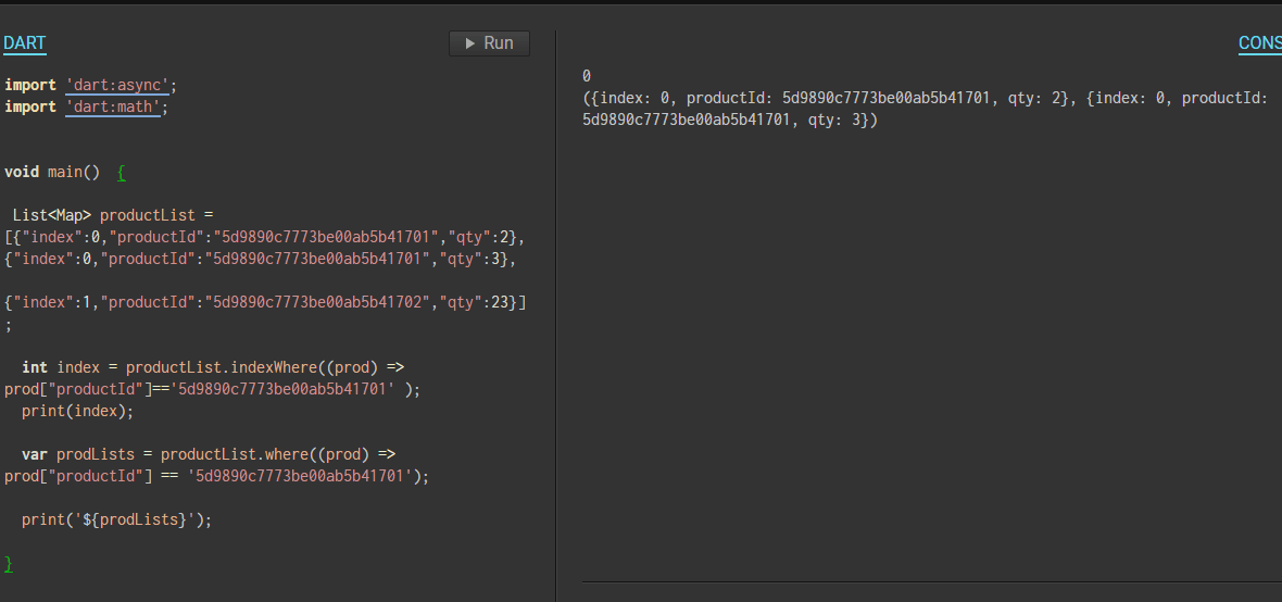 dart How to check key value id exits or not in array of object in