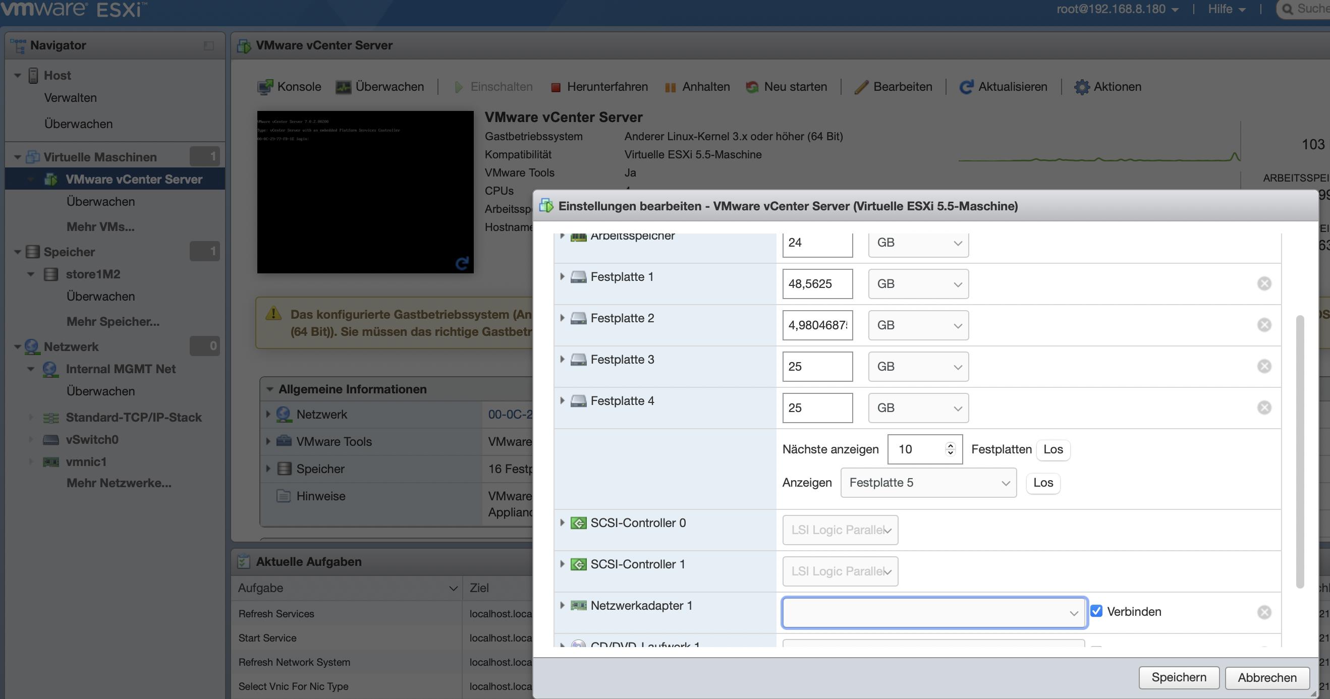 vCenter network setup