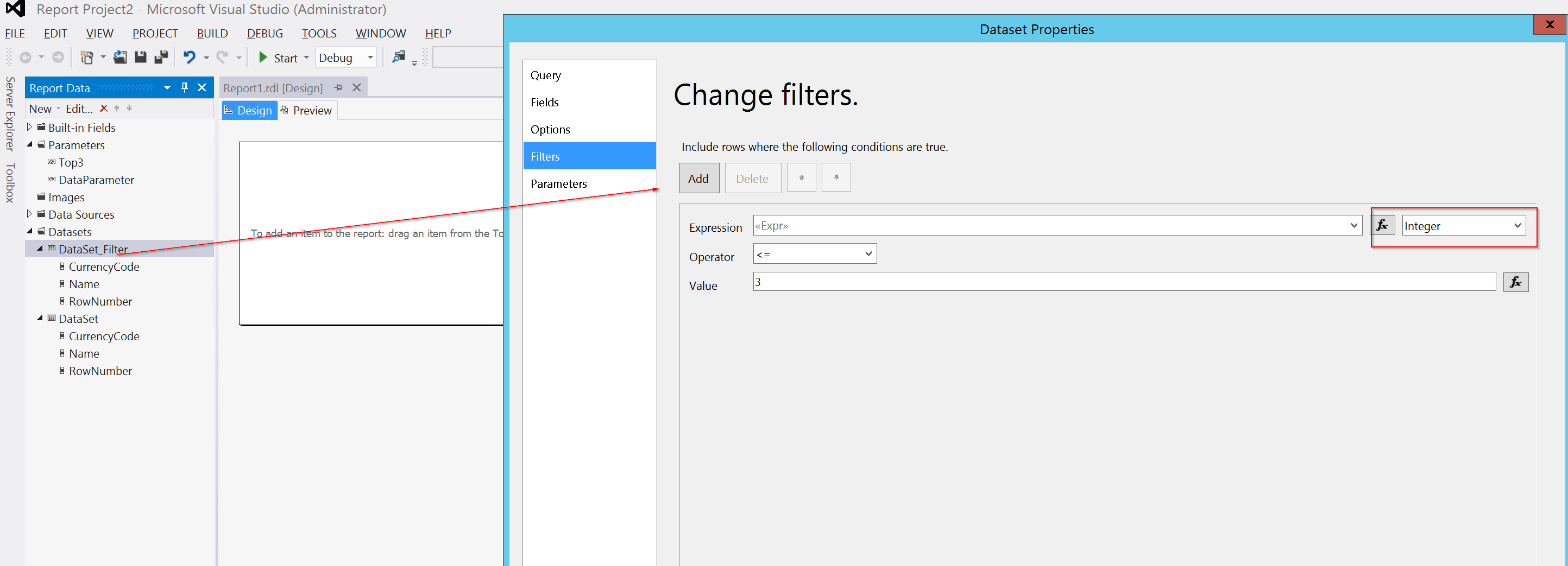 sql server ssrs expression to display first 3 parameter values if