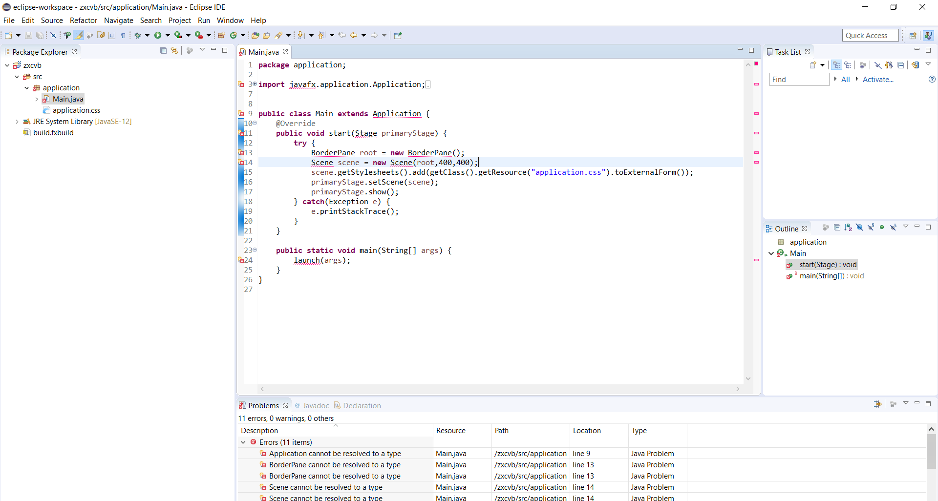java "__ Cannot be resolved to a type" JavaFX not working in