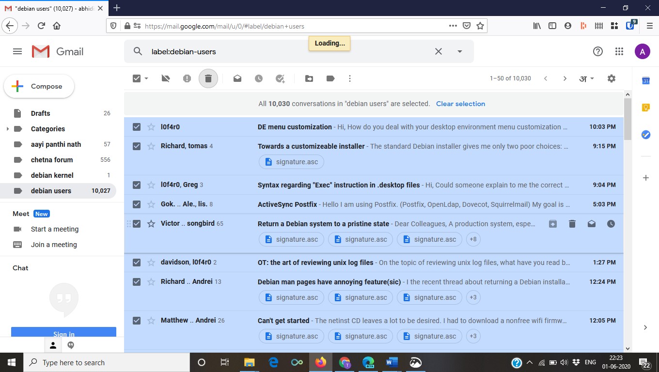 all messages moved to trash in gmail does not work bulk