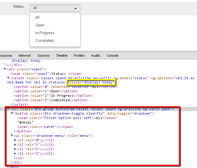 AngularJS bootstrapselect is not shown properly when ngoptions