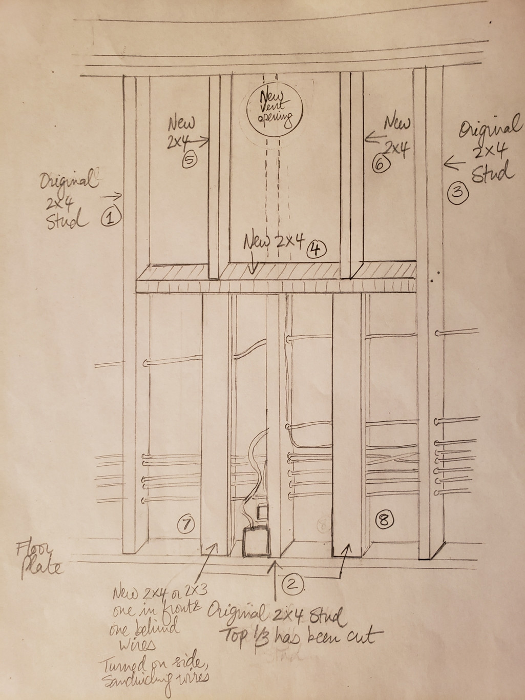 Cutting stud in load bearing wall to create vent opening for cooktop