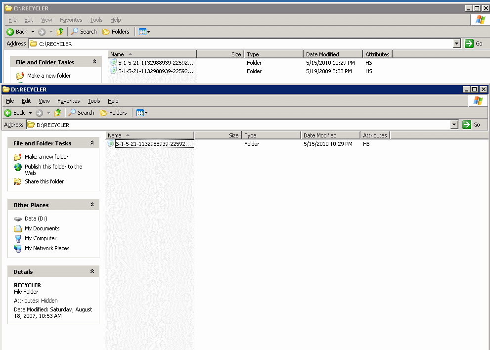 windows xp Where are files in the Recycle Bin stored, in respect of partitions? Super User