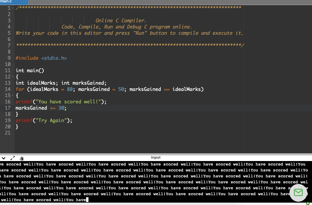 printing Compiler keeps on repeating a print statement C