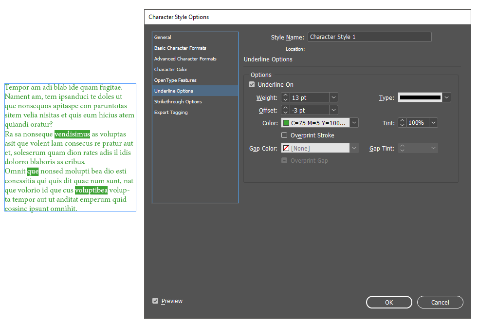 How to change a background on a single word in a paragraph in InDesign