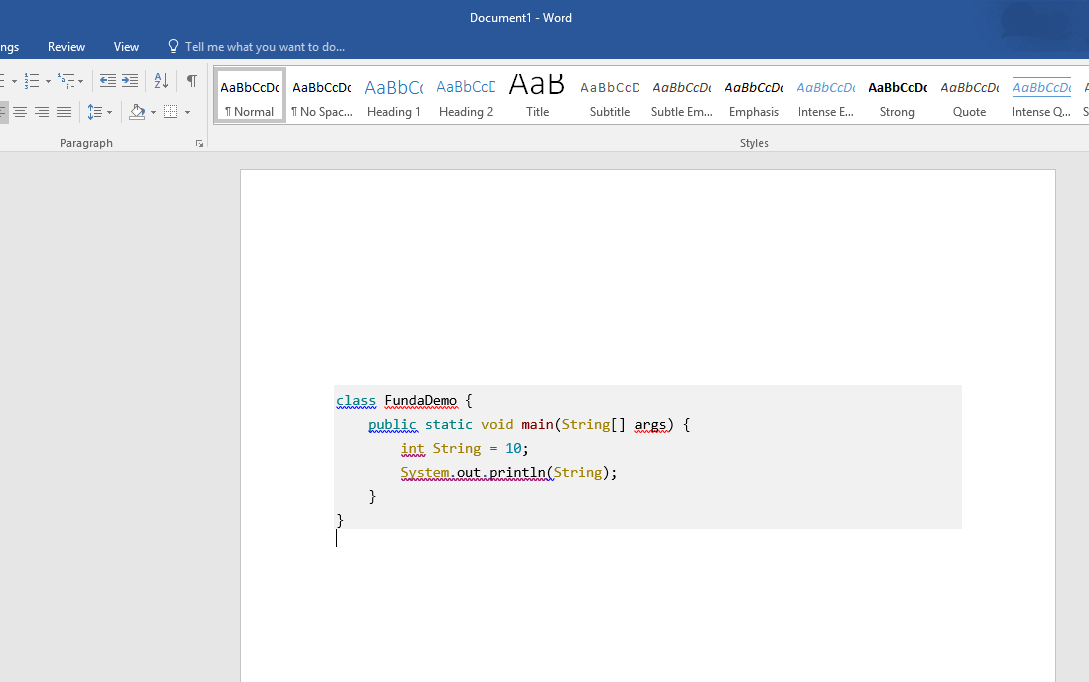 msword — ¿Cómo se muestran los fragmentos de código en