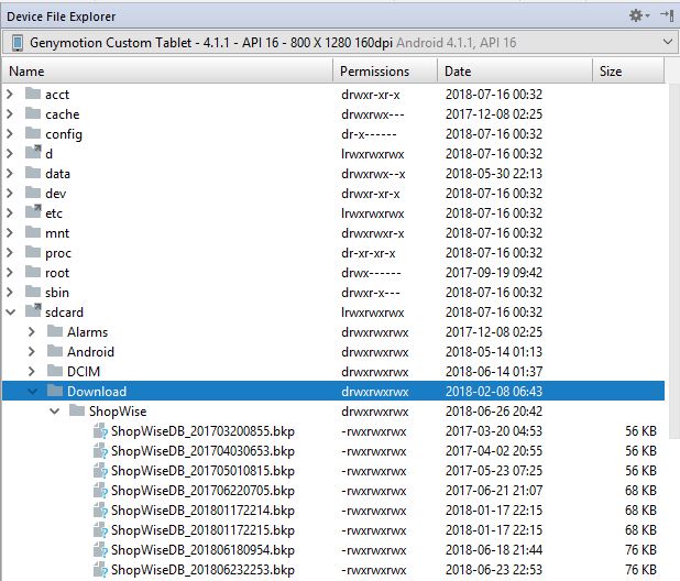 sqlite data folder not opening in android device monitor API 19