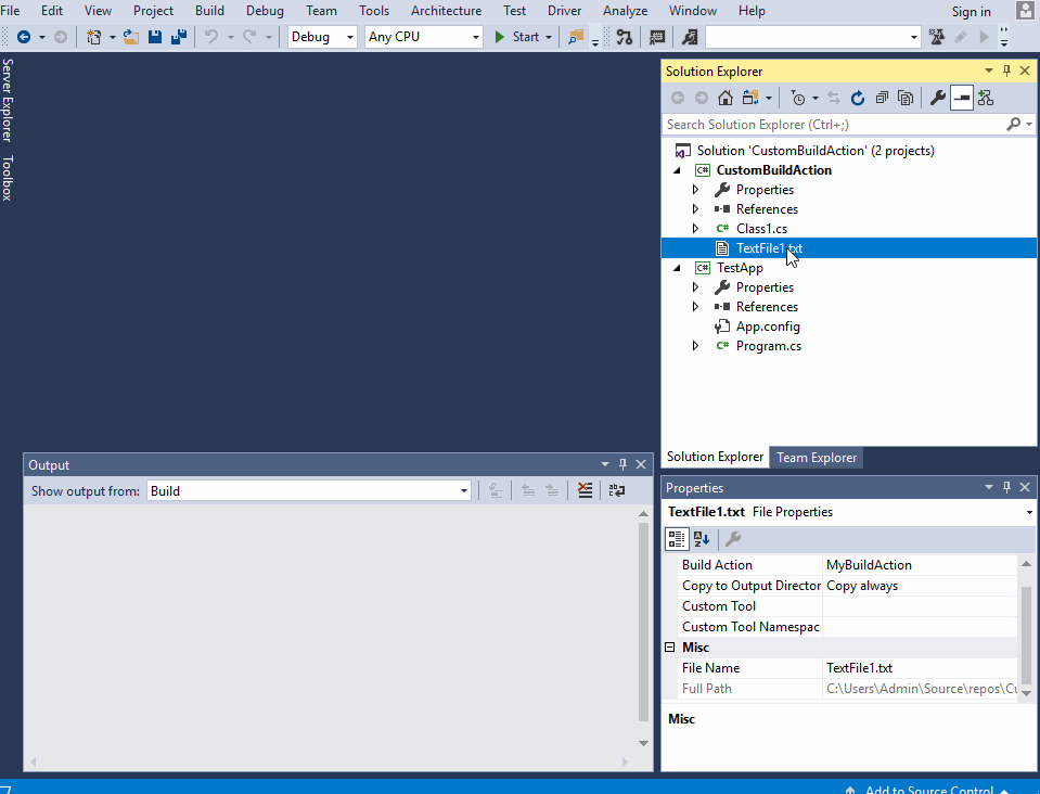 visual studio 2017 Include additional files in build using MSBuild