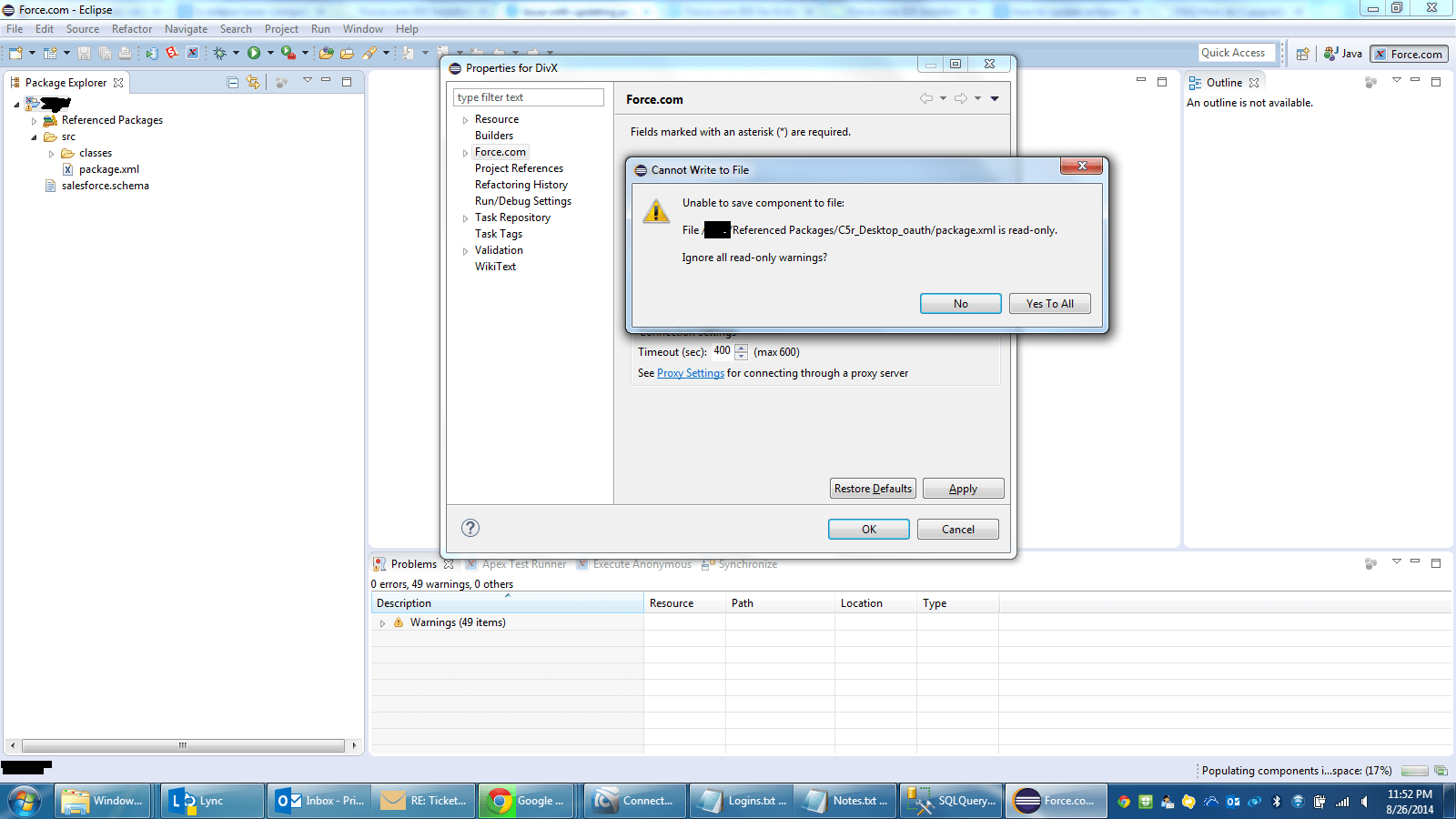 eclipse Issue with updating project in IDE Salesforce