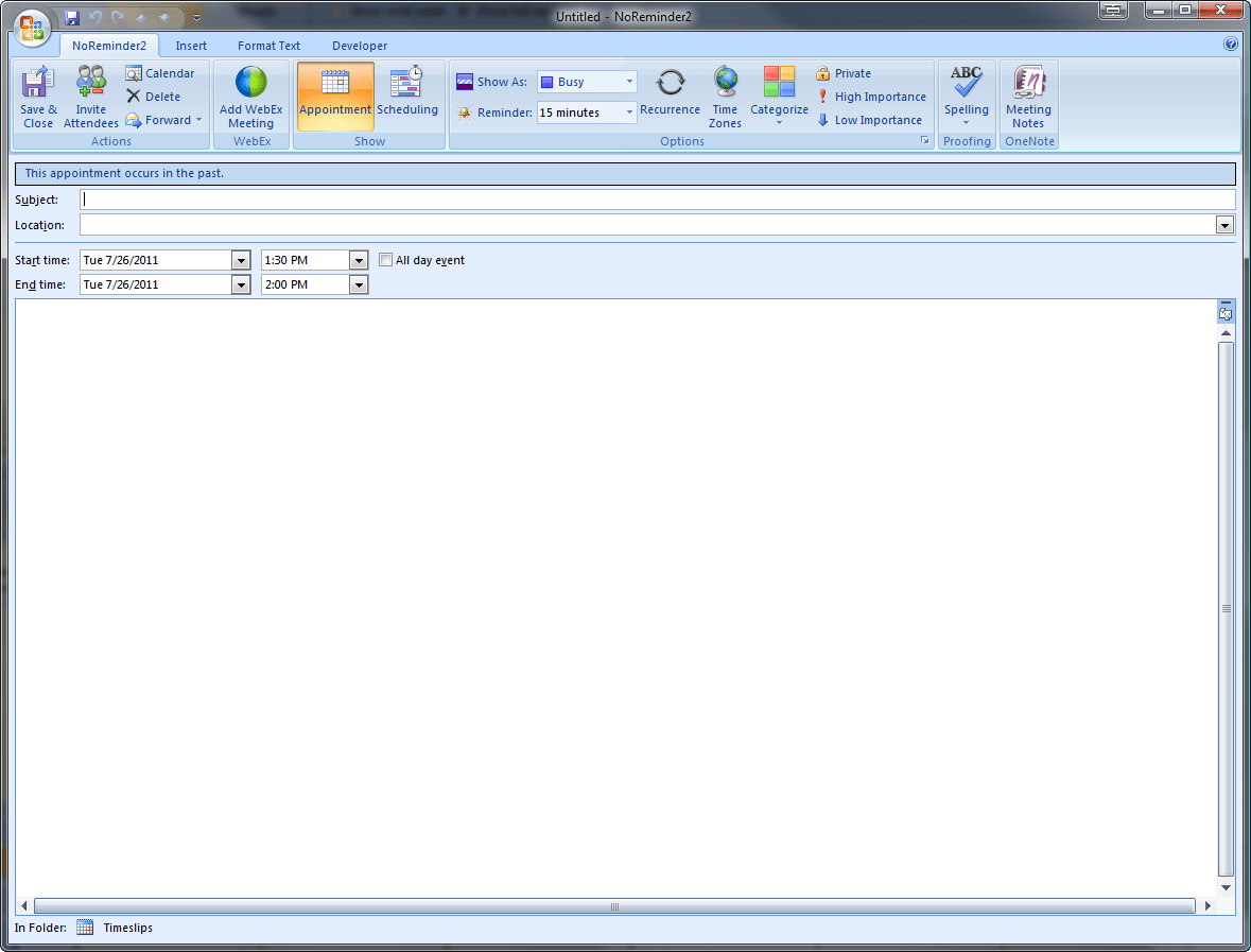 In Outlook, trying to set default reminder time for appointments in