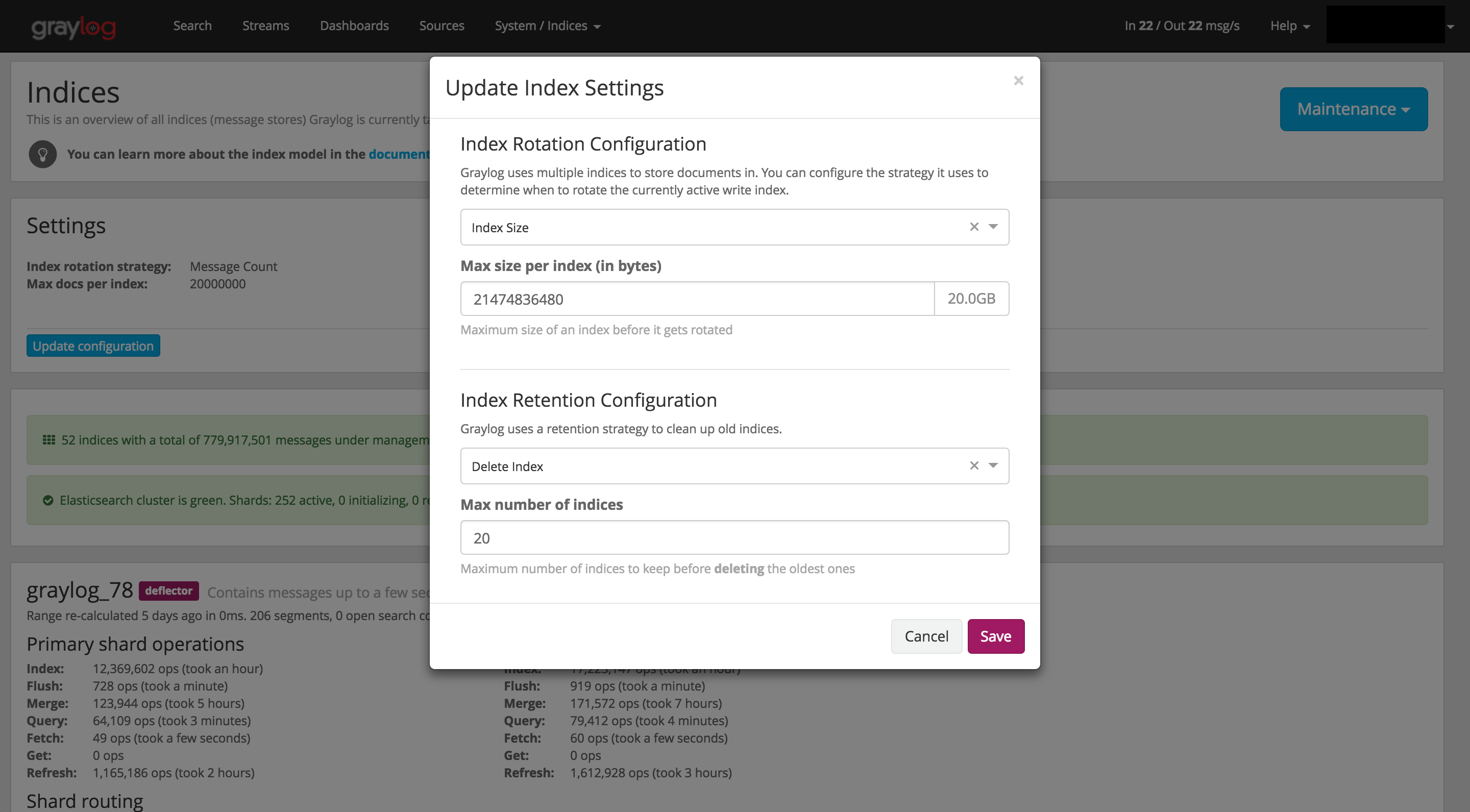 graylog elasticsearch limiting disk space Server Fault