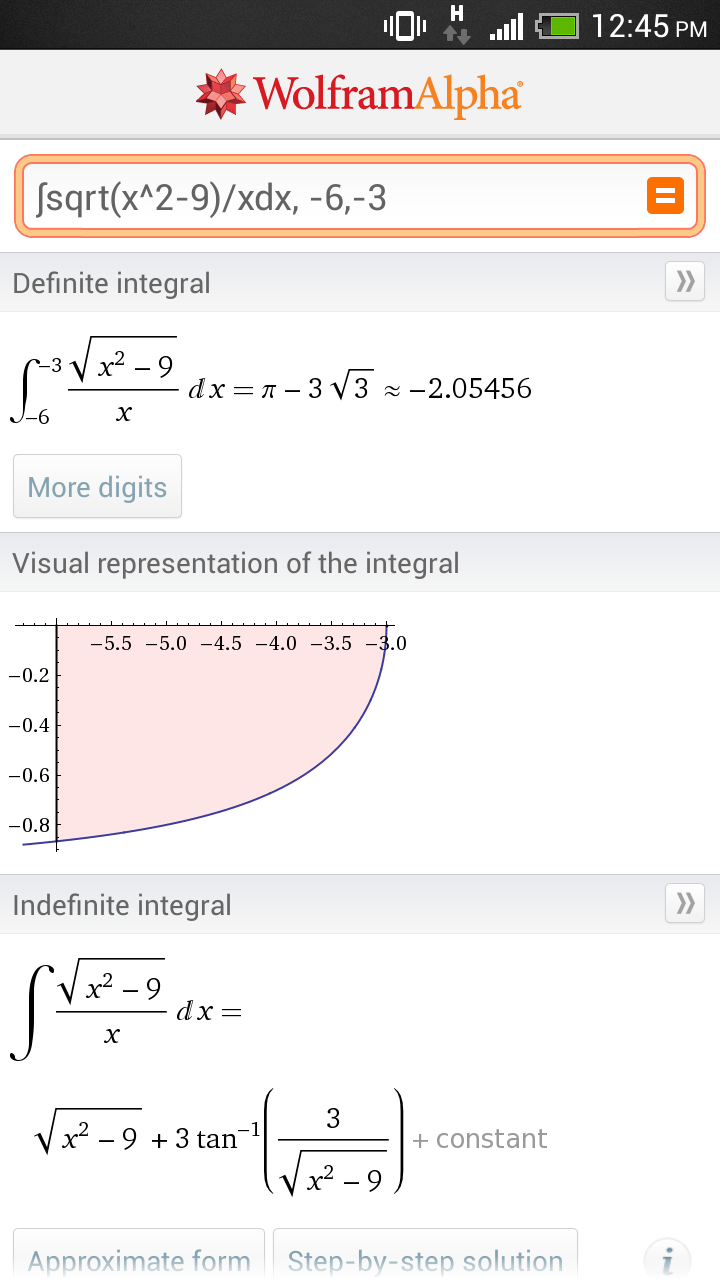 calculus Evaluation of the integral \int_{6}^{3}\frac{\sqrt{x^29