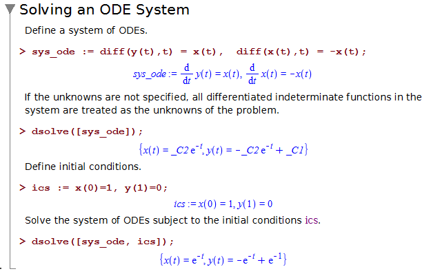Solving System of Differential Equations with initial conditions maple