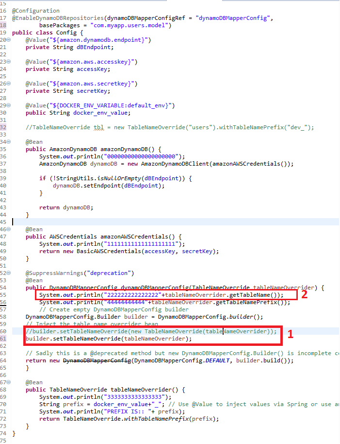 java How to set tableName dynamically using environment variable in