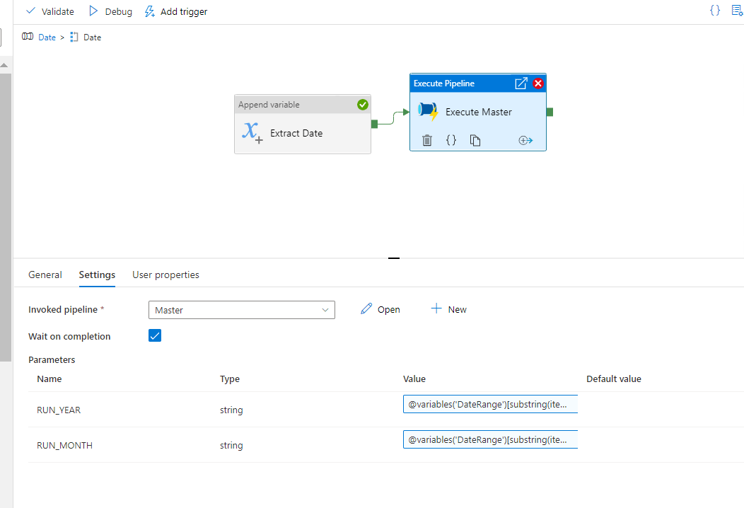 arrays Passing parameters to an invoked pipeline in Azure Data