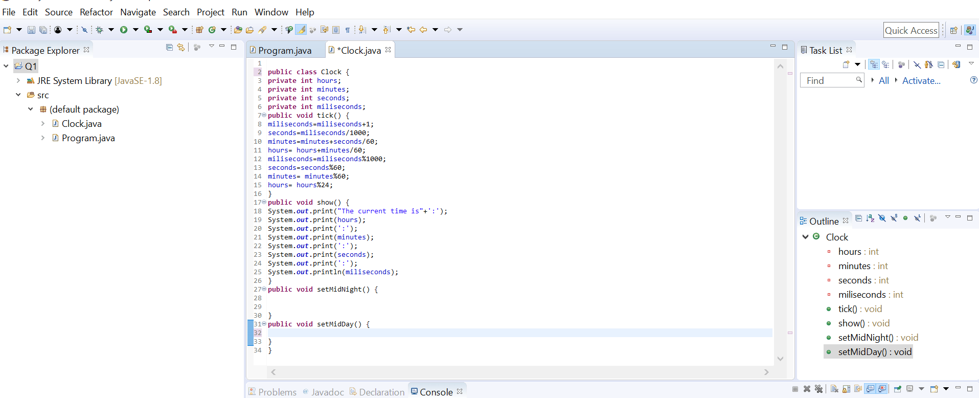 How to create a 'setTime' method on java in a basic clock code Stack